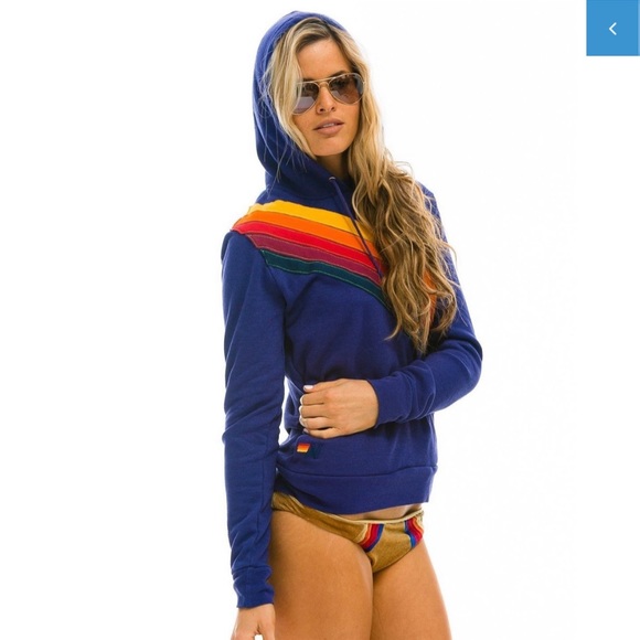 Aviator Nation Tops - Aviator Nation Blue Hoodie with Rainbow Stripes